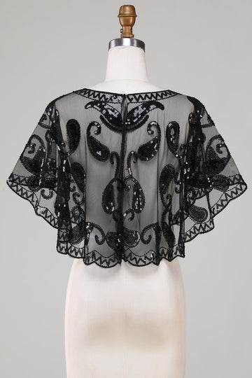 Lentejuelas negras de brillo 1920s Cape